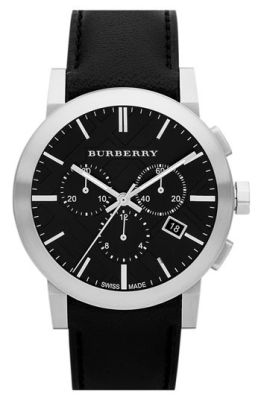 Check Stamped Round Chronograph Watch, 42mm