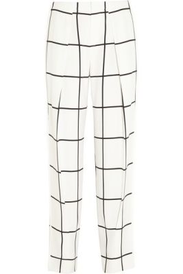 Checked Crepe Straight-Leg Pants