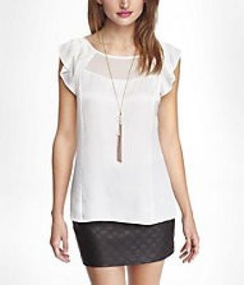 Chiffon Inset Flutter Sleeve Top in Pink