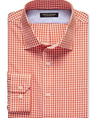 Classic-Fit Non-Iron Orange Gingham Shirt