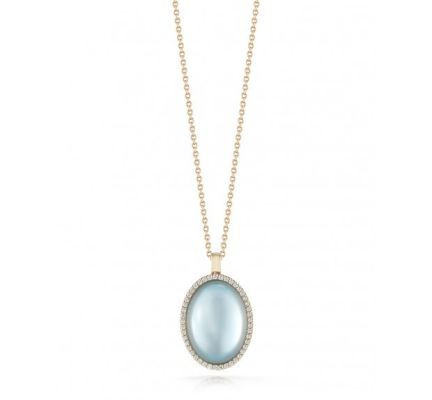 Cocktail Necklace with Diamonds, Blue Topaz, and Mother of Pearl