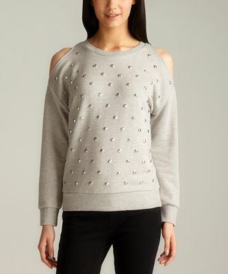 Cold Shoulder Studded Sweatshirt
