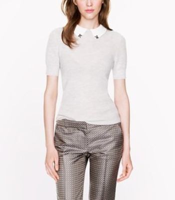 Collection Cashmere Jeweled-Collar Waffle Sweater