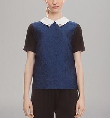 Color Block Embellished Collar Top