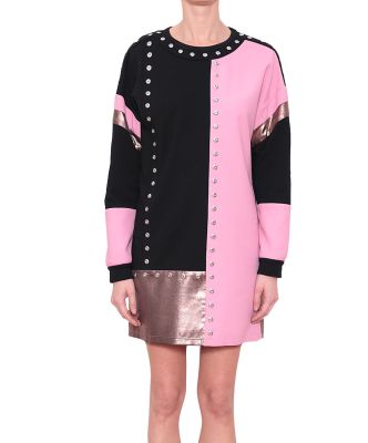 Color-block cotton dress with studs
