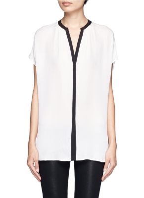 Contrast Trim Silk Blouse