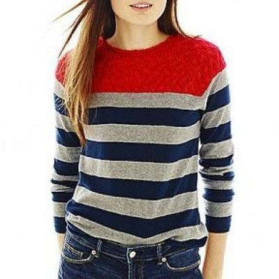 Contrast Yoke Striped Sweater