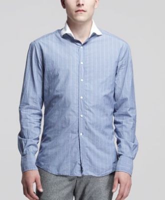 Contrast-Collar Striped Shirt