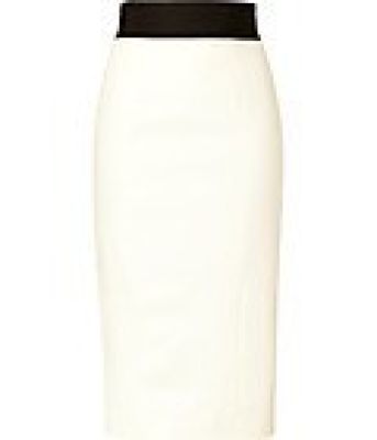 Cream Wool-Blend Pencil Skirt