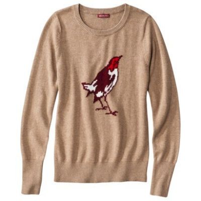 Crewneck Pullover Sweater in Bird Print