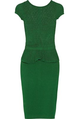 Crocheted and Stretch-Knit Peplum Dress