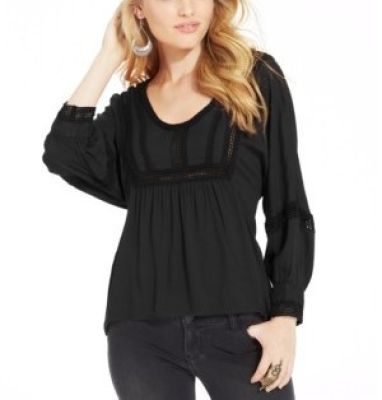 Crochet-Knit-Trim Peasant Top