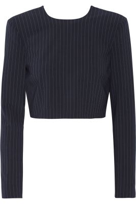 Cropped pinstriped stretch wool-blend top