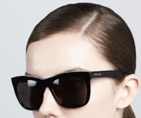 Crystal-Trim Square Sunglasses, Black		