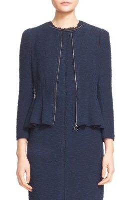 Zip Front Bouclé Tweed Jacket