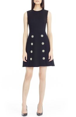Daisy Crystal Button Wool Crepe Dress