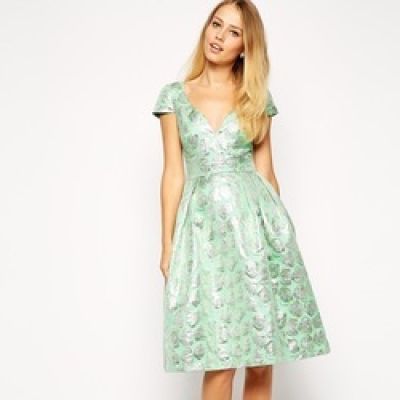 Deep Plunge Metallic Prom Dress