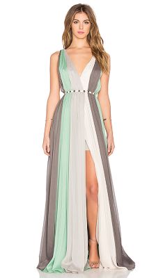 Deep V Multi Stripe Gown