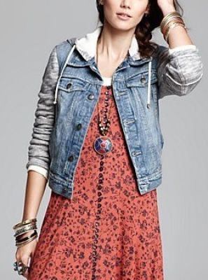Denim and Knit Hooded Jacket