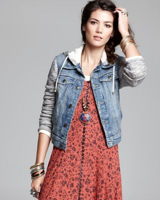 Denim and Knit Hooded Jacket