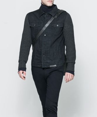 Denim Jacket with Knitted Sleeves