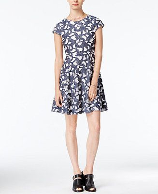 Denim Lace Fit & Flare Dress