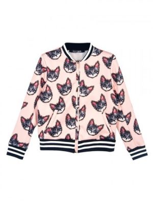 Design Cute Cat Print Bomber Jacket