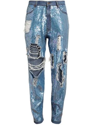 Distressed Sequin Denim Jeans