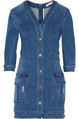 Distressed stretch-denim mini dress