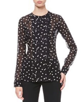 Dotted Pleat-Front Blouse