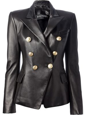 Double Breasted Leather Blazer