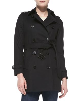 Double-Breasted Wool Trench Coat, Black