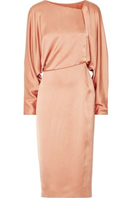 Draped cutout silk-satin midi dress