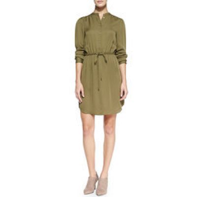 Drawstring-Waist Flowy Shirtdress