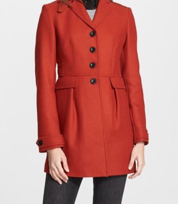 'Elmwyn' Leather Trim Fit & Flare Wool Blend Coat