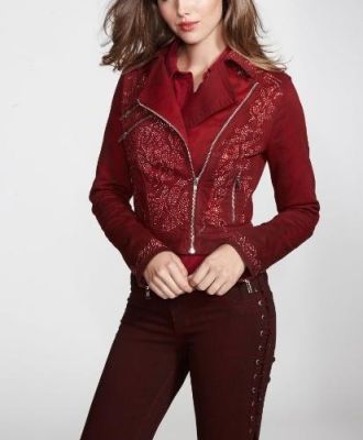 Embellished Denim Biker Jacket