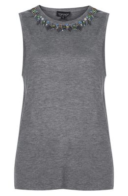 Embellished Neck Jersey Tank