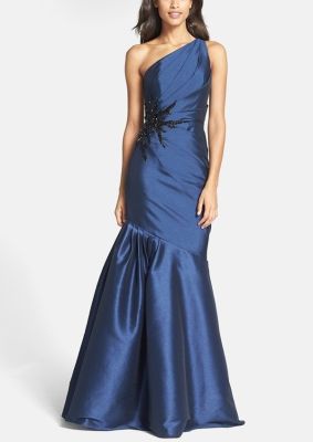 Embellished One-Shoulder Faille Mermaid Gown