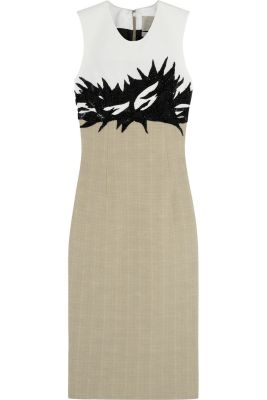Embellished Woven and Cotton-Tweed Dress