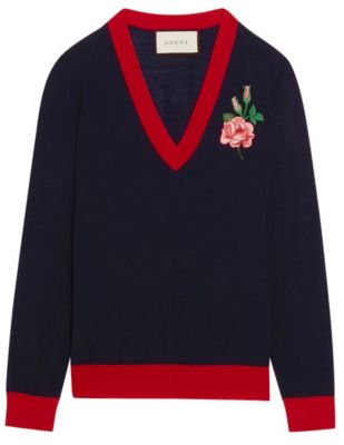 Embroidered merino wool sweater