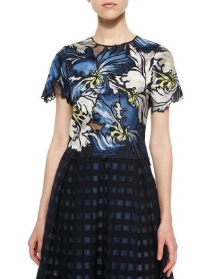 Emiko Embroidered Matelasse Crop Top