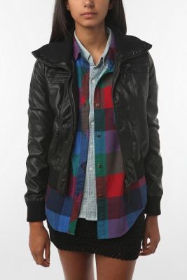 Faux Leather Bomber Jacket