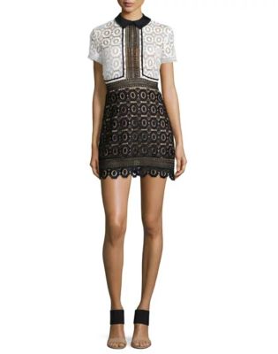 Felicia Collared Lace Dress, Black/White