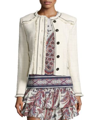 Ferris Tweed Button-Down Jacket, Ecru