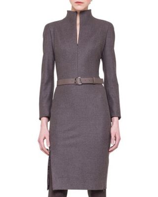 Flannel Long-Sleeve Zip-Front Dress