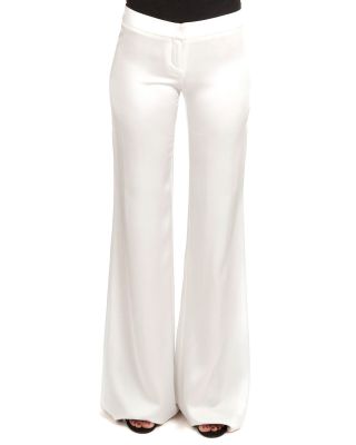 Flat-Front Flared Sateen Pants