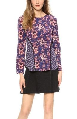 Floral Batik Print Seamed Long Sleeve Top