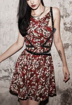 Floral Drape Dress with Studs