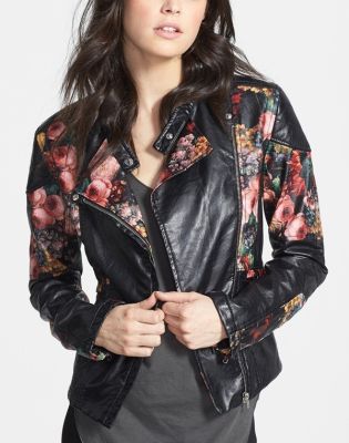 Floral Faux Leather Jacket