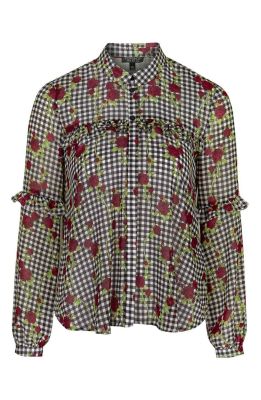 Floral Gingham Ruffled Shirt